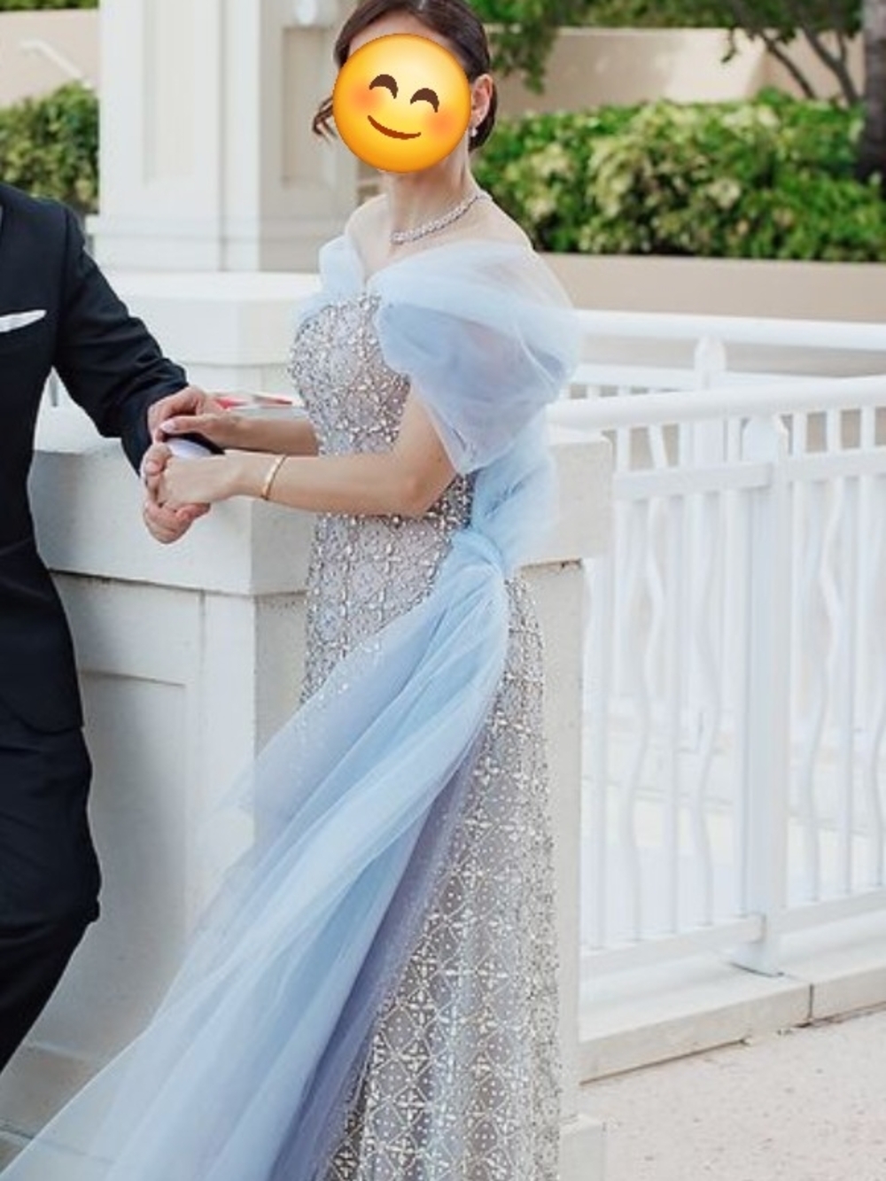 Beaded Silver , Light Blue Tulle Hollywood Glam, Lace Up Gown